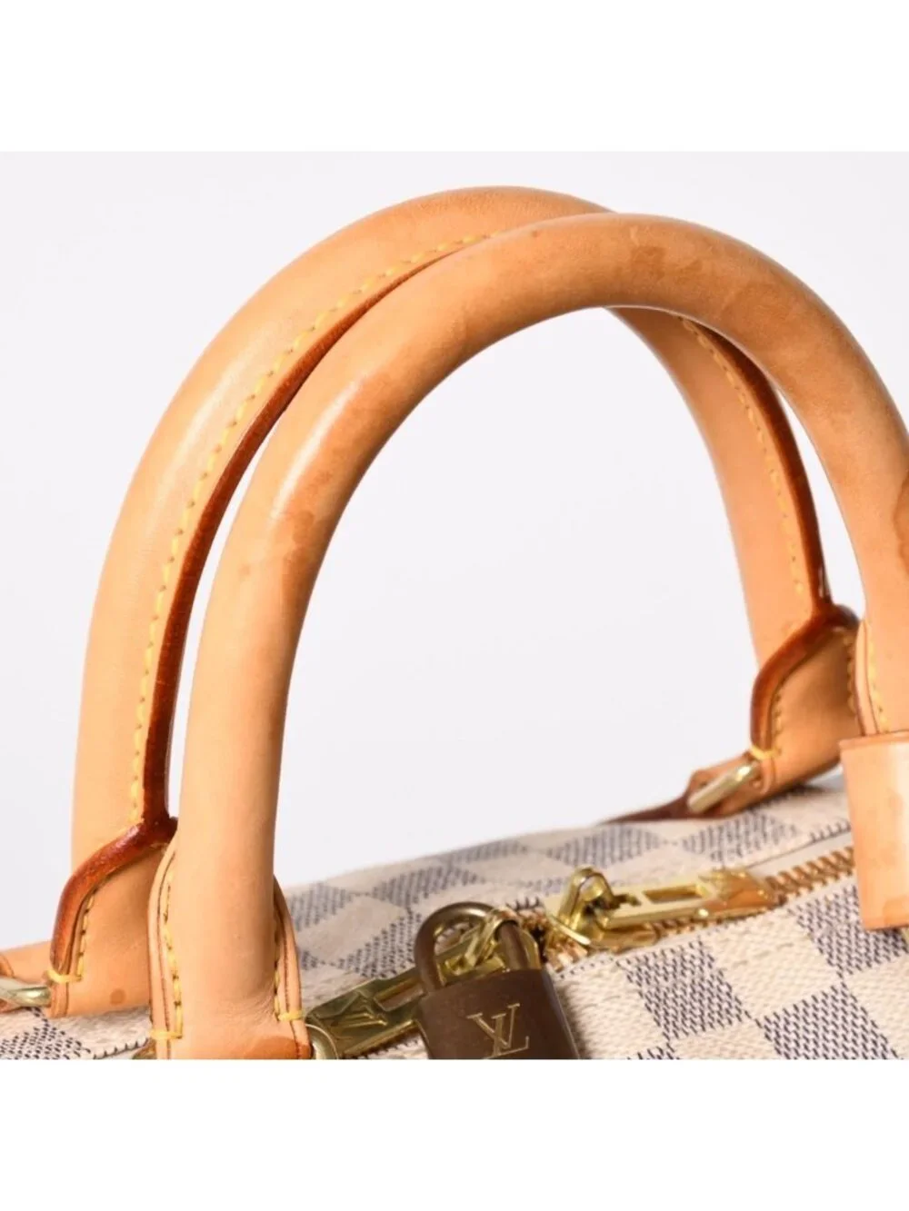 Louis Vuitton Keepall 50 Boston Bag Damier Azur Canvas Vachetta Leather White